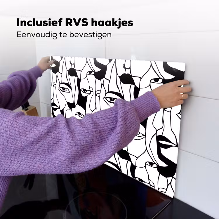 Lijnen - Gezichten - Zwart - Wit Inductie beschemer met haakjes klein 777 -ky-ophangen-nl