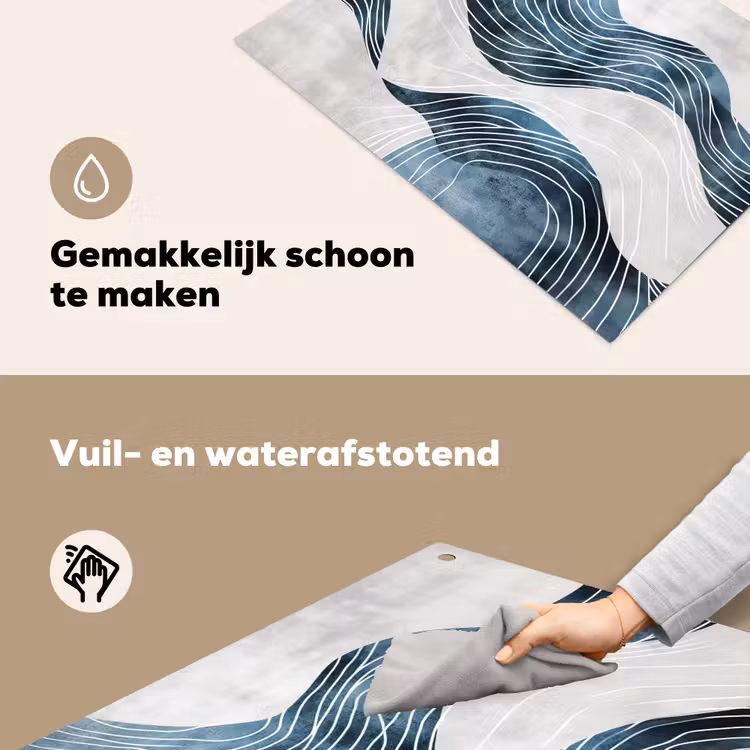 Lijnen - Golven - Abstract - Blauw Inductie beschemer met haakjes klein -ky-schoon-nl