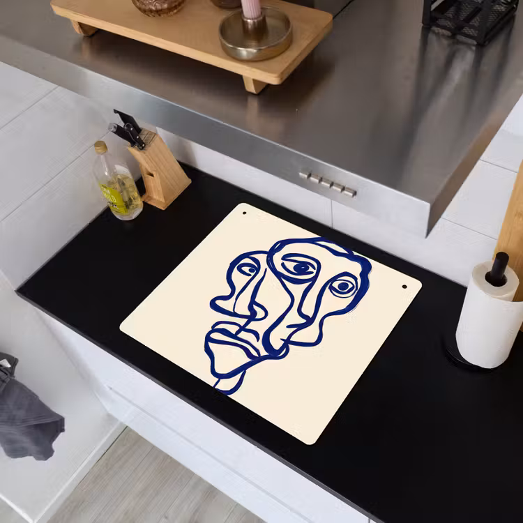Lijntekening - Overlappende gezichten - Donkerblauw Inductie beschemer met haakjes middel -sfeer1