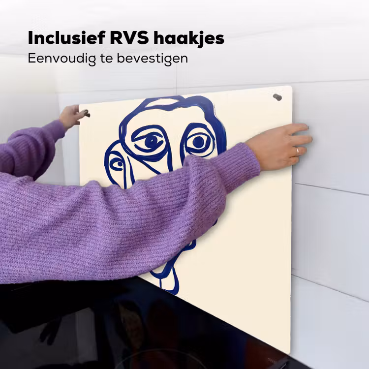Lijntekening - Overlappende gezichten - Donkerblauw Inductie beschemer met haakjes middel -ky-ophangen-nl