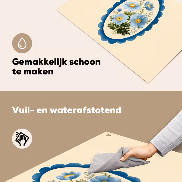 Lijst - Bloemen - Lichtblauw - Illustratie Inductie beschemer met haakjes klein -ky-schoon-nl