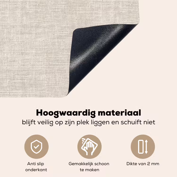 Linnen - Textuur - Beige Inductie beschemer met haakjes klein 777 -ky-onderkant-nl