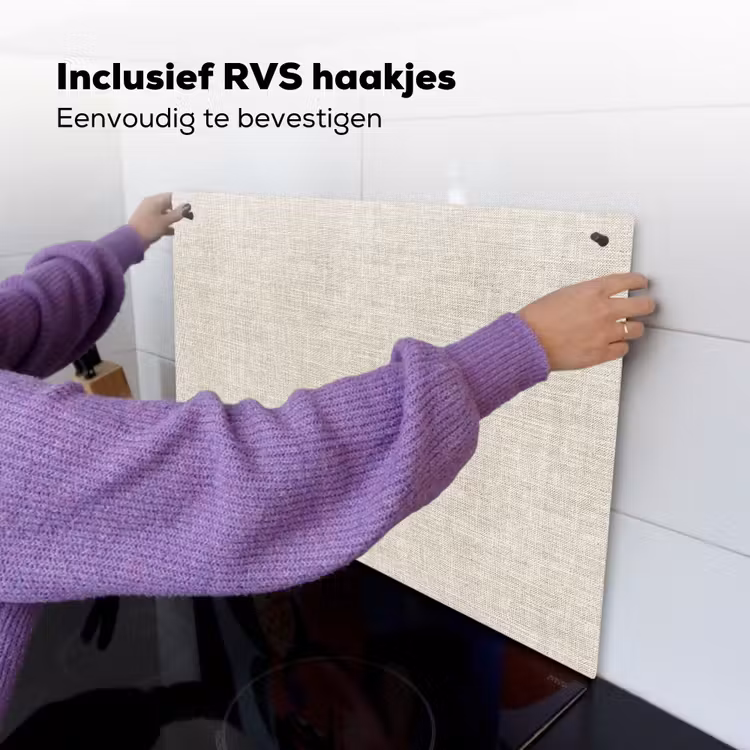Linnen - Textuur - Beige Inductie beschemer met haakjes klein 777 -ky-ophangen-nl