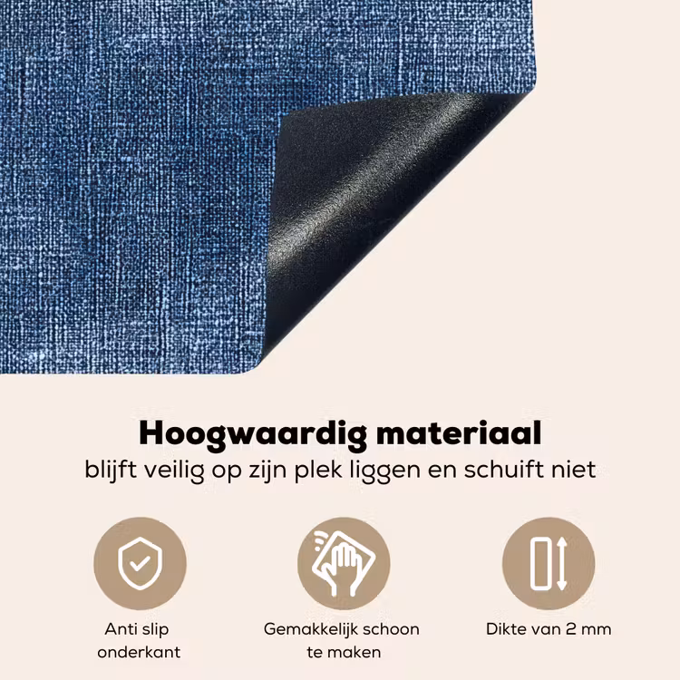 Linnen - Textuur - Patroon - Denim - Rustiek Inductie beschemer met haakjes klein 777 -ky-onderkant-nl