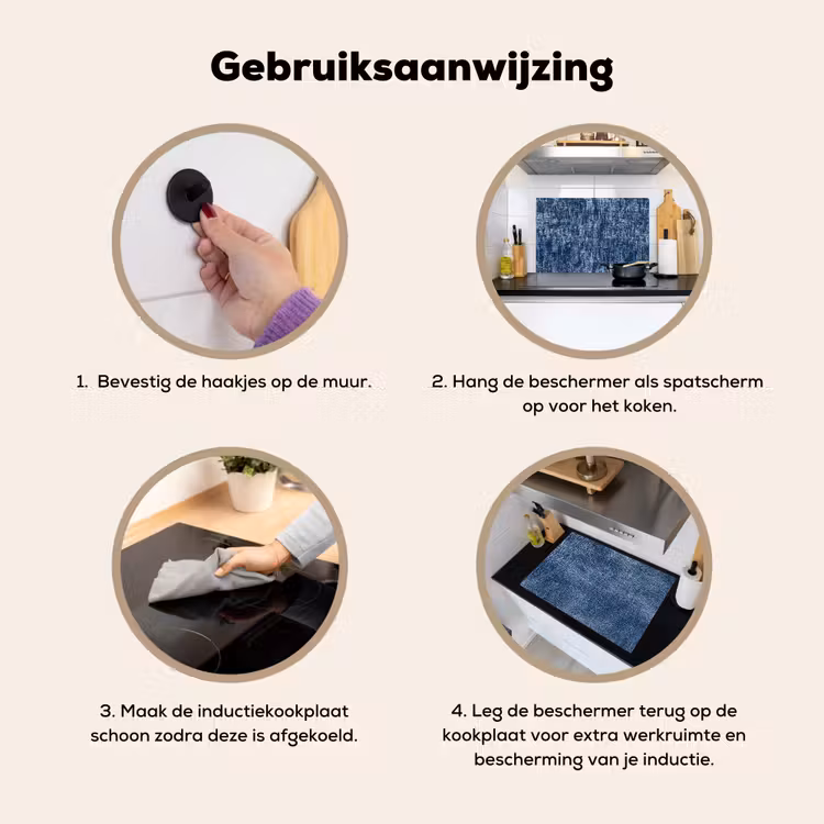 Linnen - Textuur - Patroon - Denim - Rustiek Inductie beschemer met haakjes klein 777 -ky-gebruik-nl