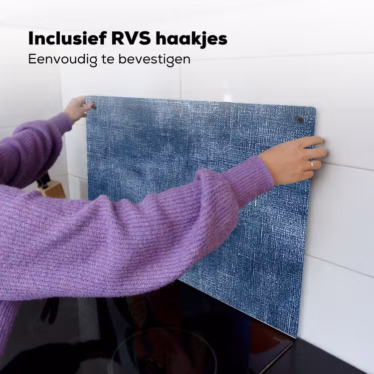 Linnen - Textuur - Patroon - Denim - Rustiek Inductie beschemer met haakjes klein 777 -ky-ophangen-nl