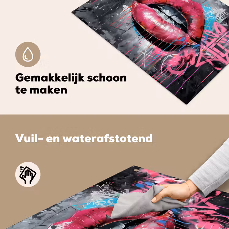 Lippen - Felroze - Graffiti - Verfstrepen Inductie beschemer met haakjes klein -ky-schoon-nl