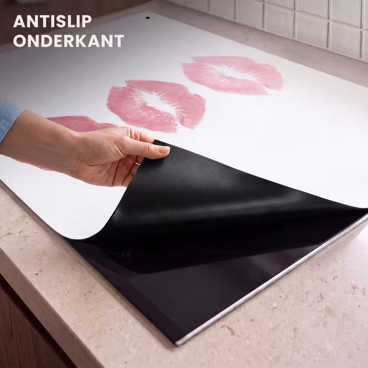 Lippen - Kusafdruk - Roze - Modern - Abstract Inductie beschemer met haakjes klein -ky-onderkant-nl