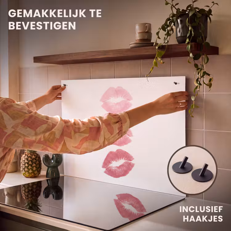 Lippen - Kusafdruk - Roze - Modern - Abstract Inductie beschemer met haakjes klein -ky-ophangen-nl