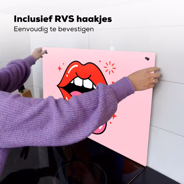 Lippen - Tong - Pop-art - Kleurrijk - Roze Inductie beschemer met haakjes klein -ky-ophangen-nl