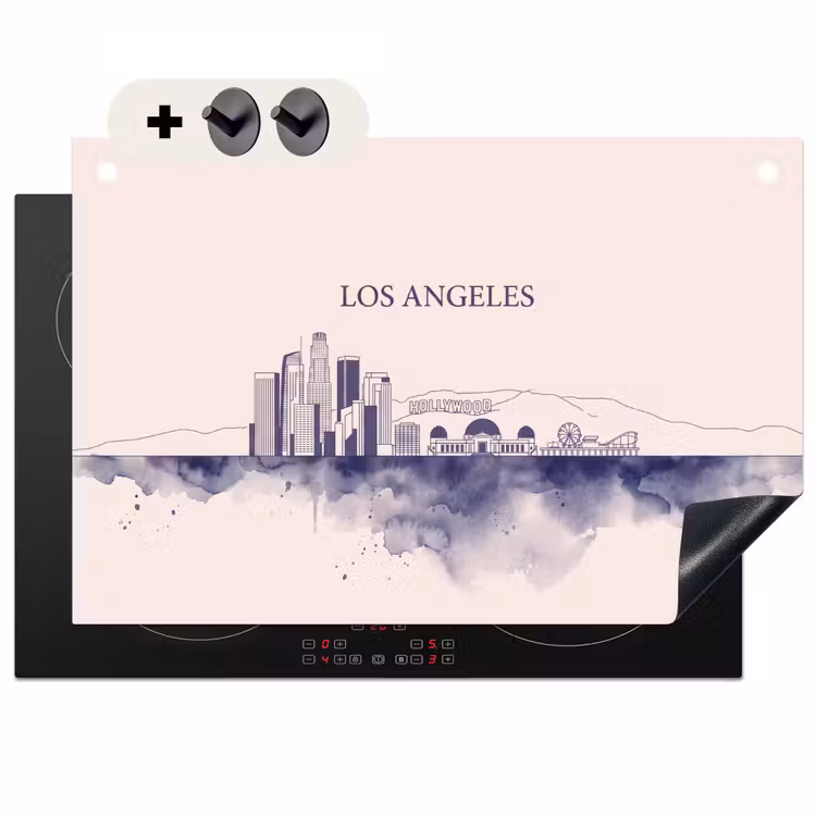 Los Angeles - Skyline - Architectuur - Aquarel - Blauw Inductie beschemer met haakjes klein -3d