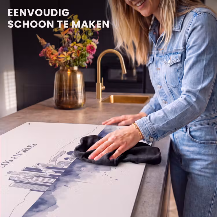 Los Angeles - Skyline - Architectuur - Aquarel - Blauw Inductie beschemer met haakjes klein -ky-schoon-nl