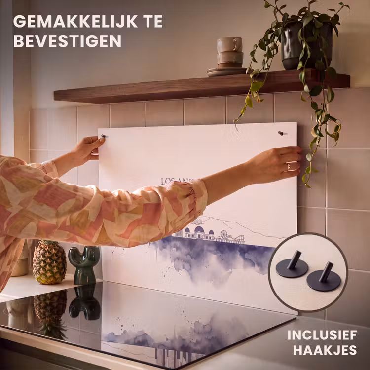 Los Angeles - Skyline - Architectuur - Aquarel - Blauw Inductie beschemer met haakjes klein -ky-ophangen-nl