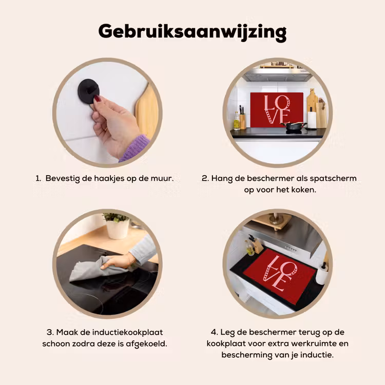Love - Rood - Hatjes Inductie beschemer met haakjes klein -ky-gebruik-nl