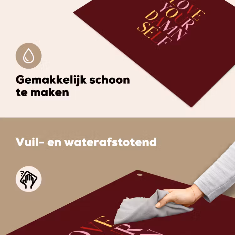 Love your damn self - Kleurrijk - Bordeaux Inductie beschemer met haakjes klein -ky-schoon-nl