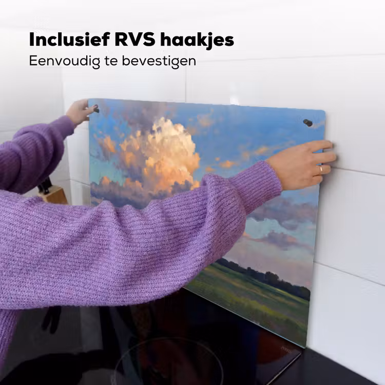 Lucht - Wolken - Landschap - Modern - Oranje Inductie beschemer met haakjes klein -ky-ophangen-nl