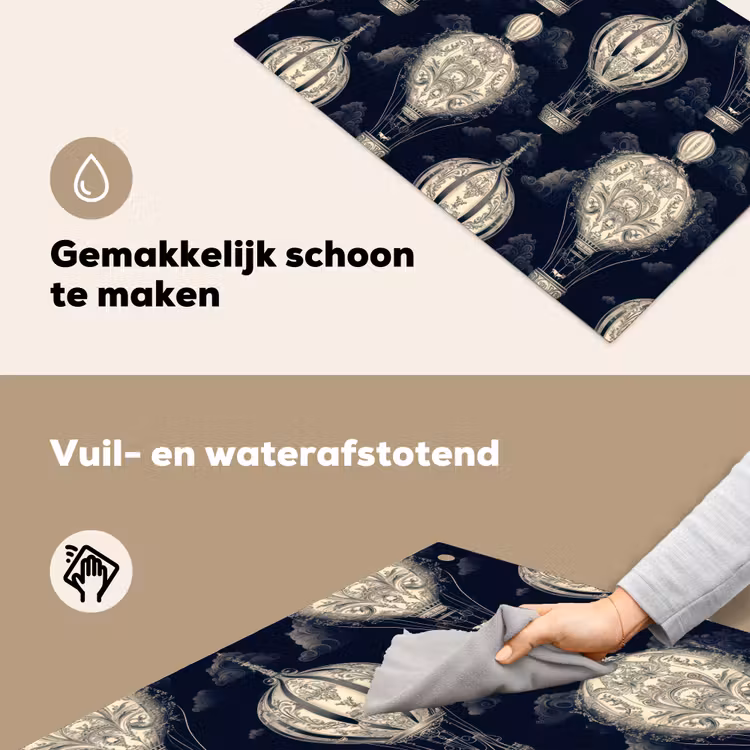 Luchtballonnen - Wolken - Patroon - Donkerblauw Inductie beschemer met haakjes klein 777 -ky-schoon-nl