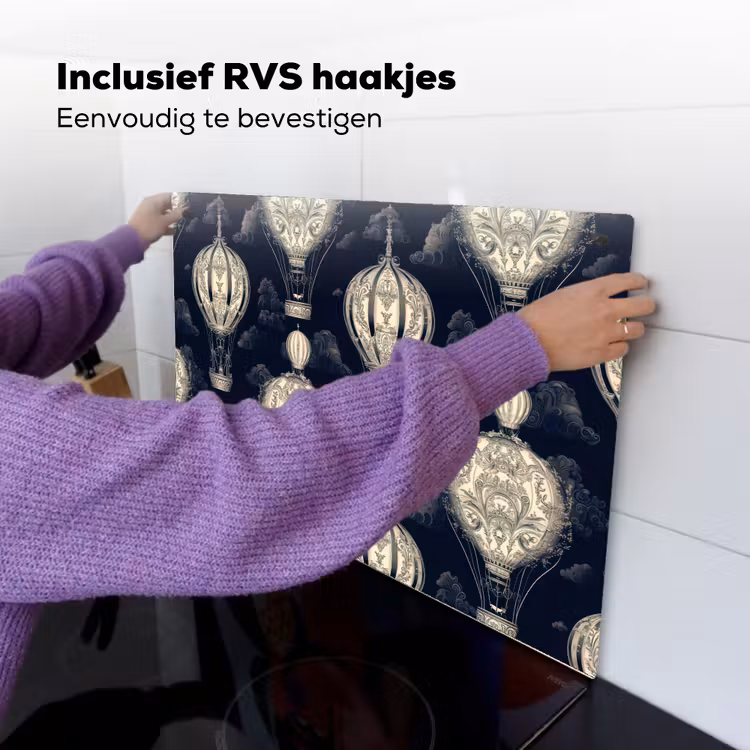 Luchtballonnen - Wolken - Patroon - Donkerblauw Inductie beschemer met haakjes klein 777 -ky-ophangen-nl