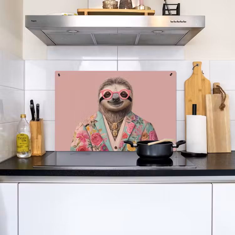 Luiaard - Bloemenprint - Bril - Roze Inductie beschemer met haakjes klein -sfeer2
