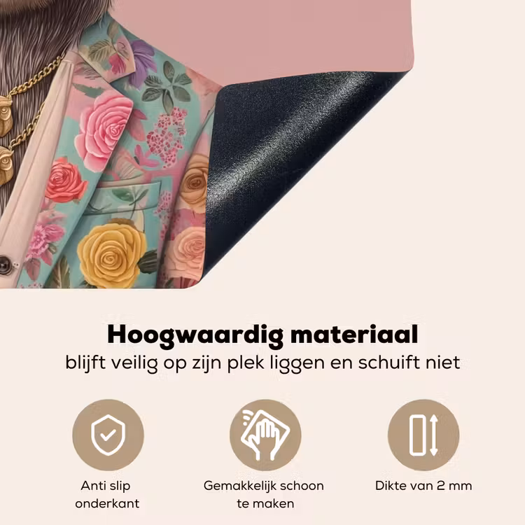 Luiaard - Bloemenprint - Bril - Roze Inductie beschemer met haakjes klein -ky-onderkant-nl