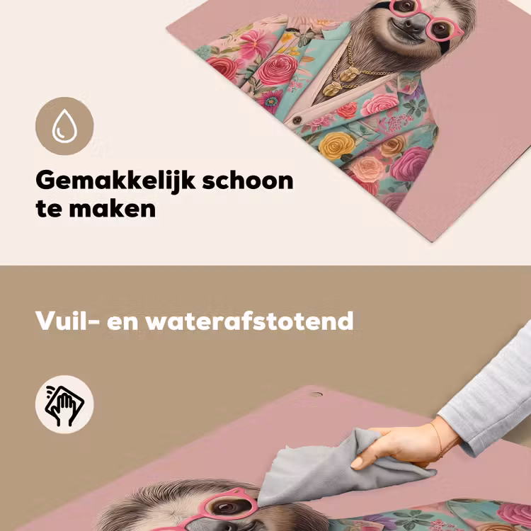 Luiaard - Bloemenprint - Bril - Roze Inductie beschemer met haakjes klein -ky-schoon-nl