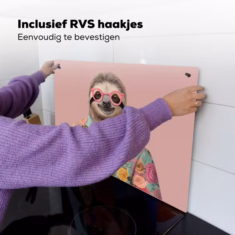 Luiaard - Bloemenprint - Bril - Roze Inductie beschemer met haakjes klein -ky-ophangen-nl