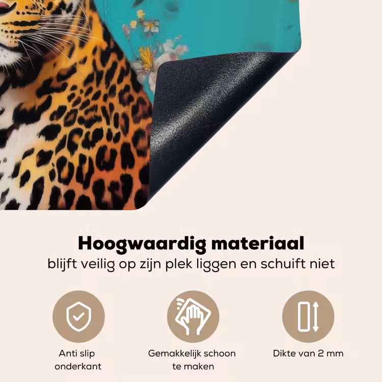 Luipaard - Bloemen - Kroon Inductie beschemer met haakjes klein -ky-onderkant-nl