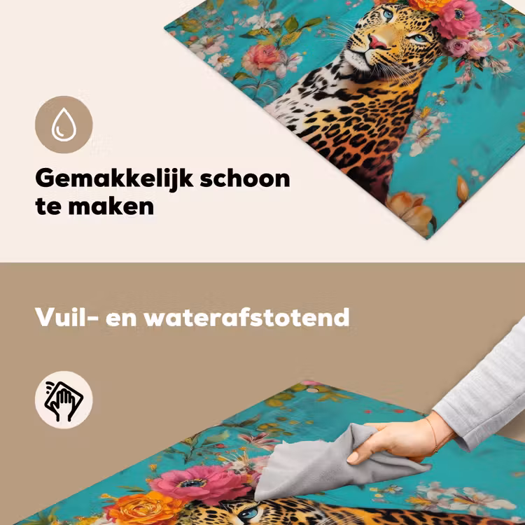 Luipaard - Bloemen - Kroon Inductie beschemer met haakjes klein -ky-schoon-nl