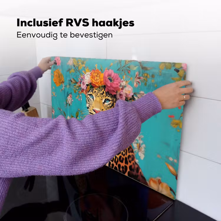 Luipaard - Bloemen - Kroon Inductie beschemer met haakjes klein -ky-ophangen-nl