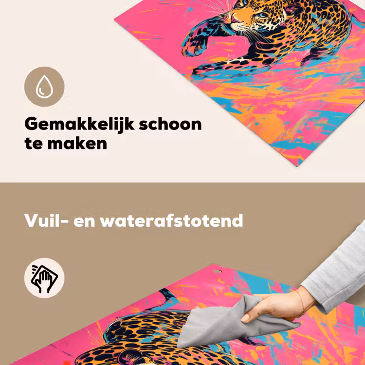 Luipaard - Roze - Oranje - Blauw - Verf Inductie beschemer met haakjes klein -ky-schoon-nl