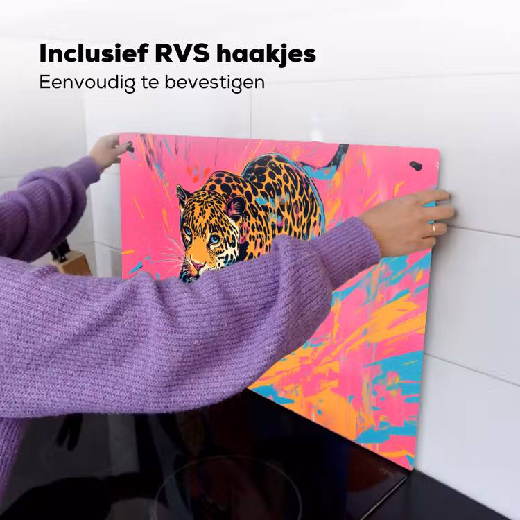 Luipaard - Roze - Oranje - Blauw - Verf Inductie beschemer met haakjes klein -ky-ophangen-nl