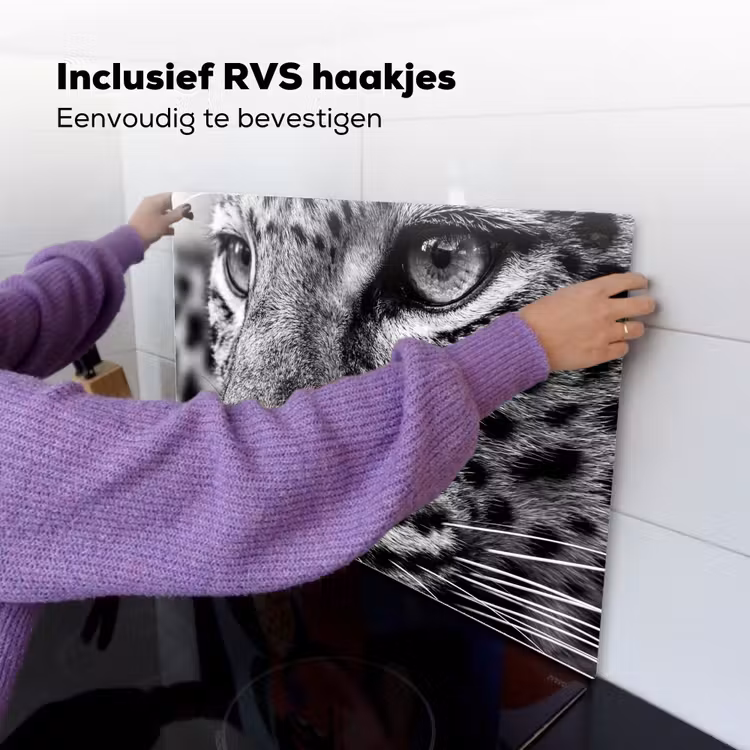 Luipaard - Zwart - Wit - Oog Inductie beschemer met haakjes klein -ky-ophangen-nl