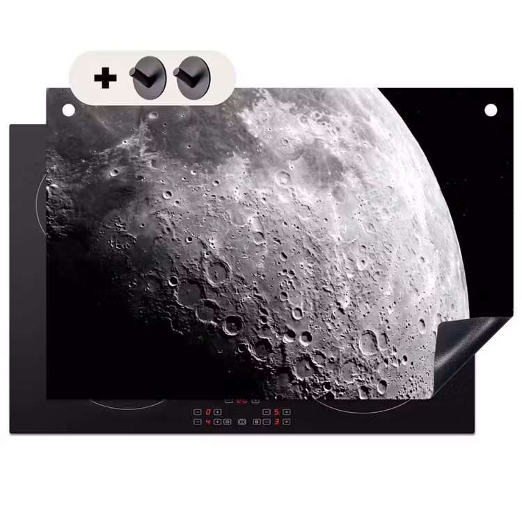 Inductiebeschermer & spatscherm (2in1) - Maan - Kraters - Ruimte - Maan - Kraters - Ruimte Inductie beschemer met haakjes klein