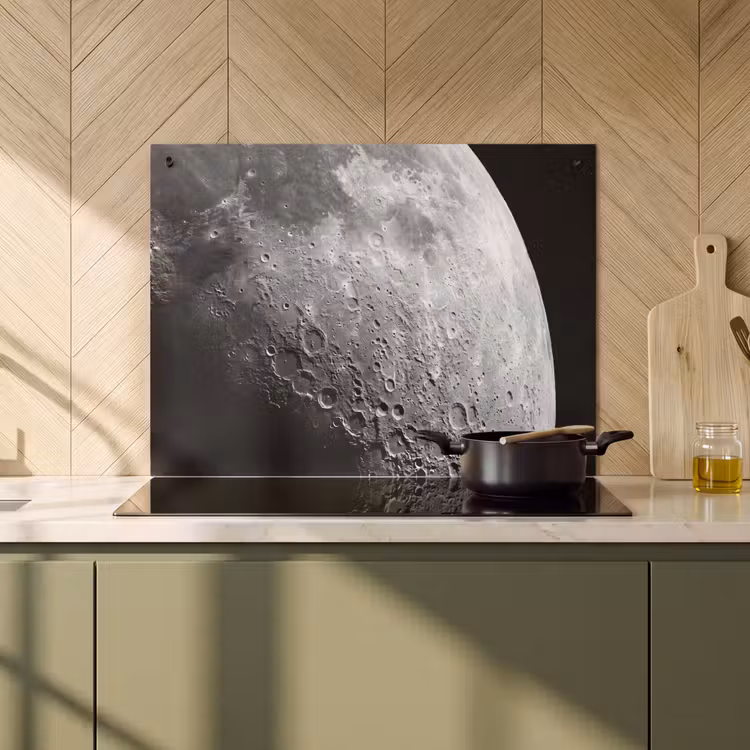 Inductiebeschermer & spatscherm (2in1) - Maan - Kraters - Ruimte - Maan - Kraters - Ruimte Inductie beschemer met haakjes klein
