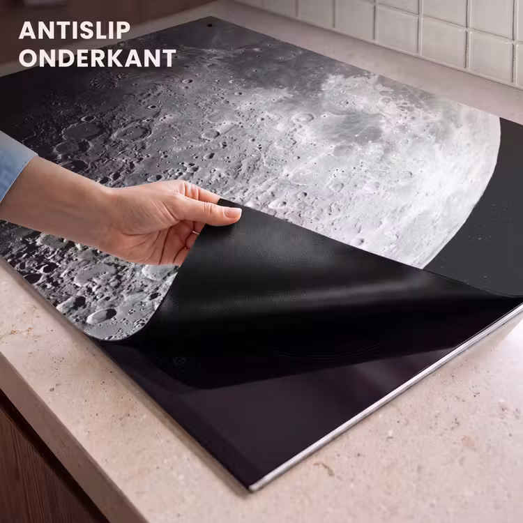 Inductiebeschermer & spatscherm (2in1) - Maan - Kraters - Ruimte - Maan - Kraters - Ruimte Inductie beschemer met haakjes klein