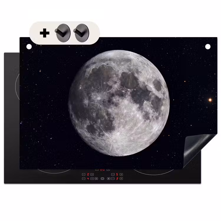 Inductiebeschermer & spatscherm (2in1) - Maan - Sterren - Ruimte - Maan - Sterren - Ruimte Inductie beschemer met haakjes klein