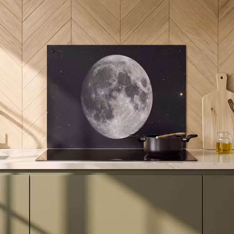 Inductiebeschermer & spatscherm (2in1) - Maan - Sterren - Ruimte - Maan - Sterren - Ruimte Inductie beschemer met haakjes klein