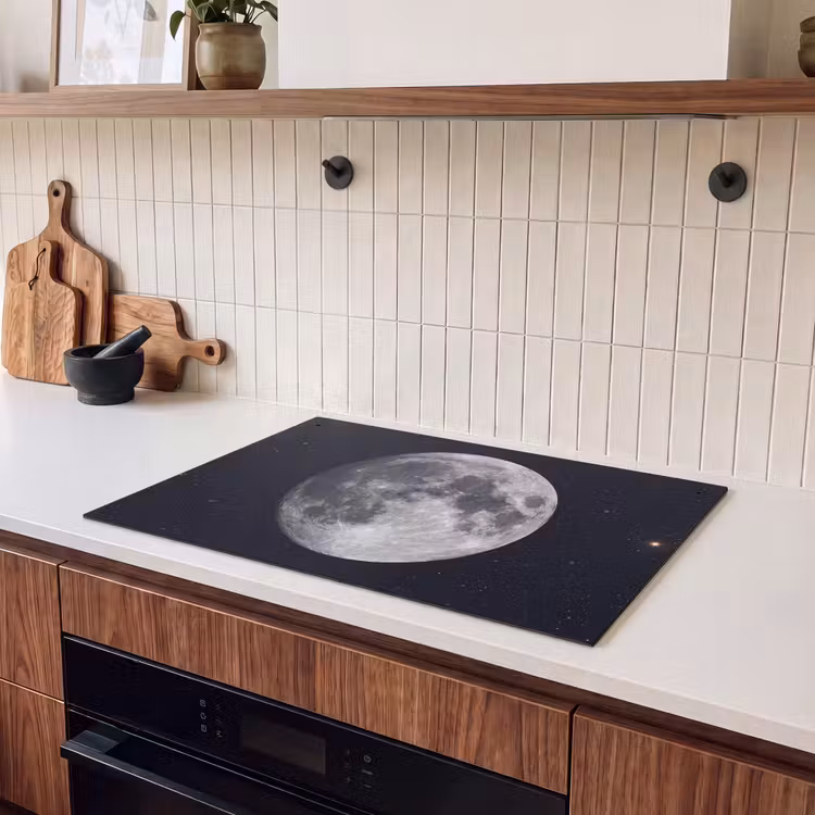 Inductiebeschermer & spatscherm (2in1) - Maan - Sterren - Ruimte - Maan - Sterren - Ruimte Inductie beschemer met haakjes klein