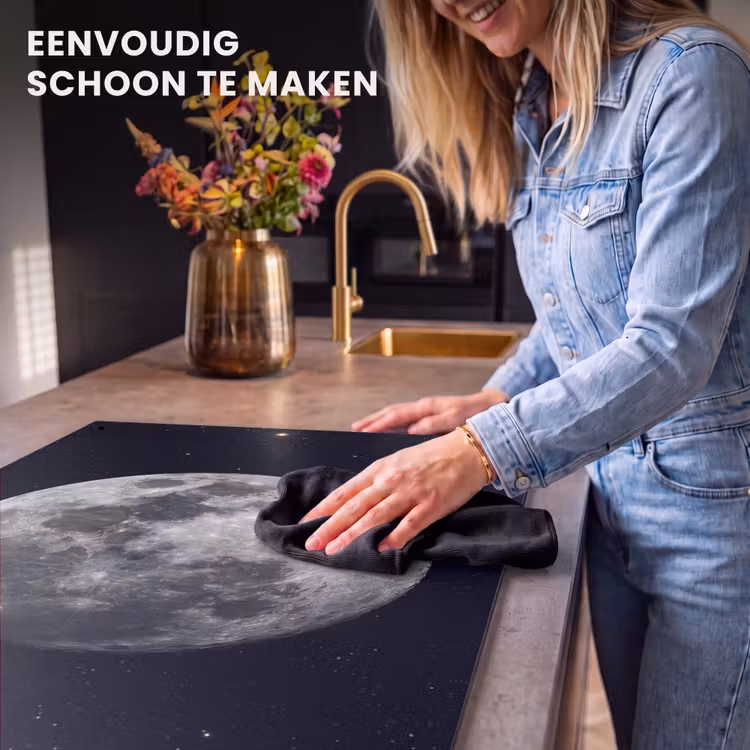 Inductiebeschermer & spatscherm (2in1) - Maan - Sterren - Ruimte - Maan - Sterren - Ruimte Inductie beschemer met haakjes klein