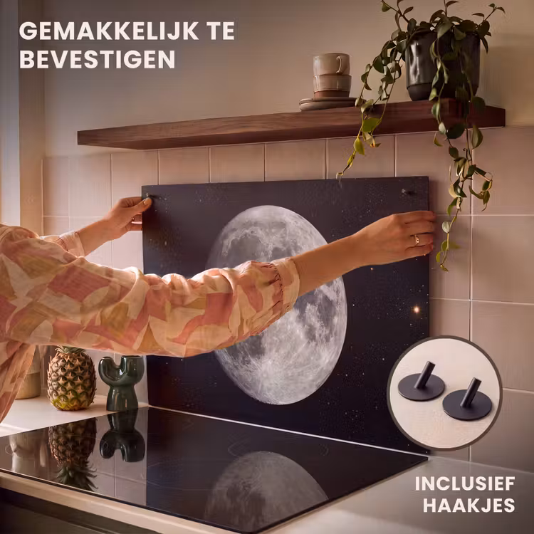 Inductiebeschermer & spatscherm (2in1) - Maan - Sterren - Ruimte - Maan - Sterren - Ruimte Inductie beschemer met haakjes klein