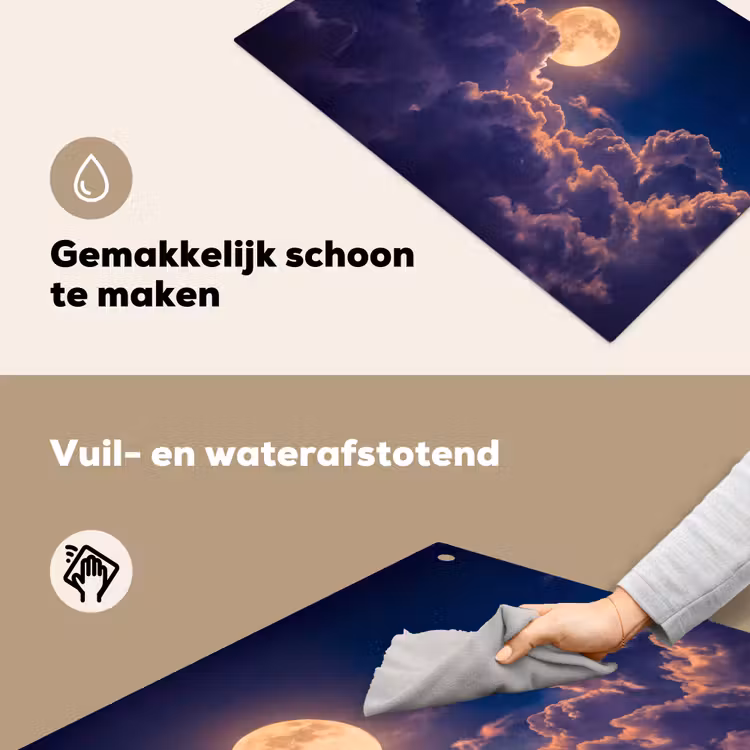 Maan - Wolken - Nacht - Oranje Inductie beschemer met haakjes klein -ky-schoon-nl