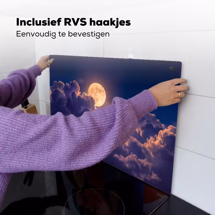Maan - Wolken - Nacht - Oranje Inductie beschemer met haakjes klein -ky-ophangen-nl