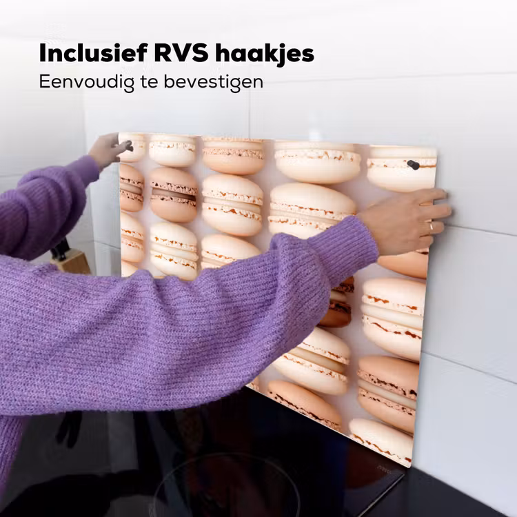 Macarons - Beige - Bruin Inductie beschemer met haakjes klein -ky-ophangen-nl