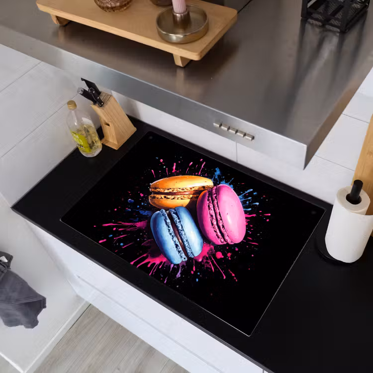 Macarons - Dessert - Graffiti - Kleurrijk - Roze - Blauw - Geel Inductie beschemer met haakjes klein -sfeer1