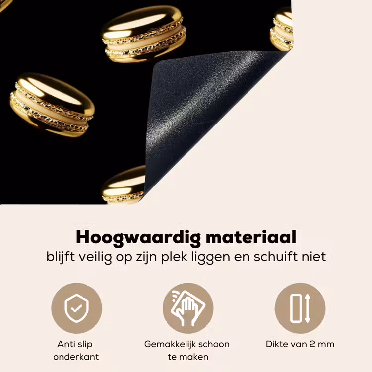 Macarons - Patroon - Goud - Zwart Inductie beschemer met haakjes klein -ky-onderkant-nl