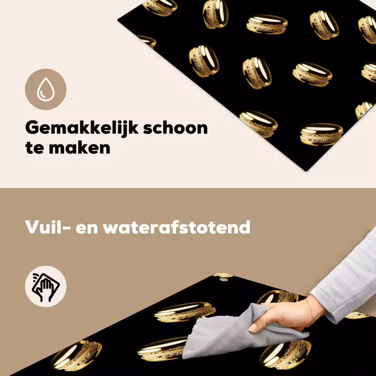 Macarons - Patroon - Goud - Zwart Inductie beschemer met haakjes klein -ky-schoon-nl