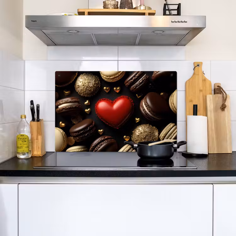 Macarons - Rood - Hart Inductie beschemer met haakjes klein -sfeer2