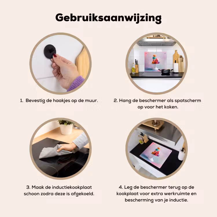 Macarons - Schaal - Pastel - Kleurrijk Inductie beschemer met haakjes middel -ky-gebruik-nl