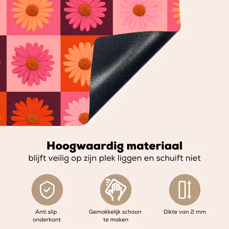 Madeliefjes - Dambord - Retro - Roze - Oranje Inductie beschemer met haakjes klein 777 -ky-onderkant-nl