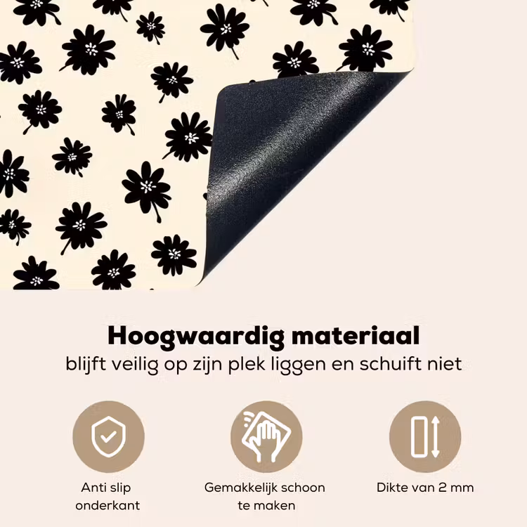 Madeliefjes - Grafisch - Zwart - Beige Inductie beschemer met haakjes klein 777 -ky-onderkant-nl